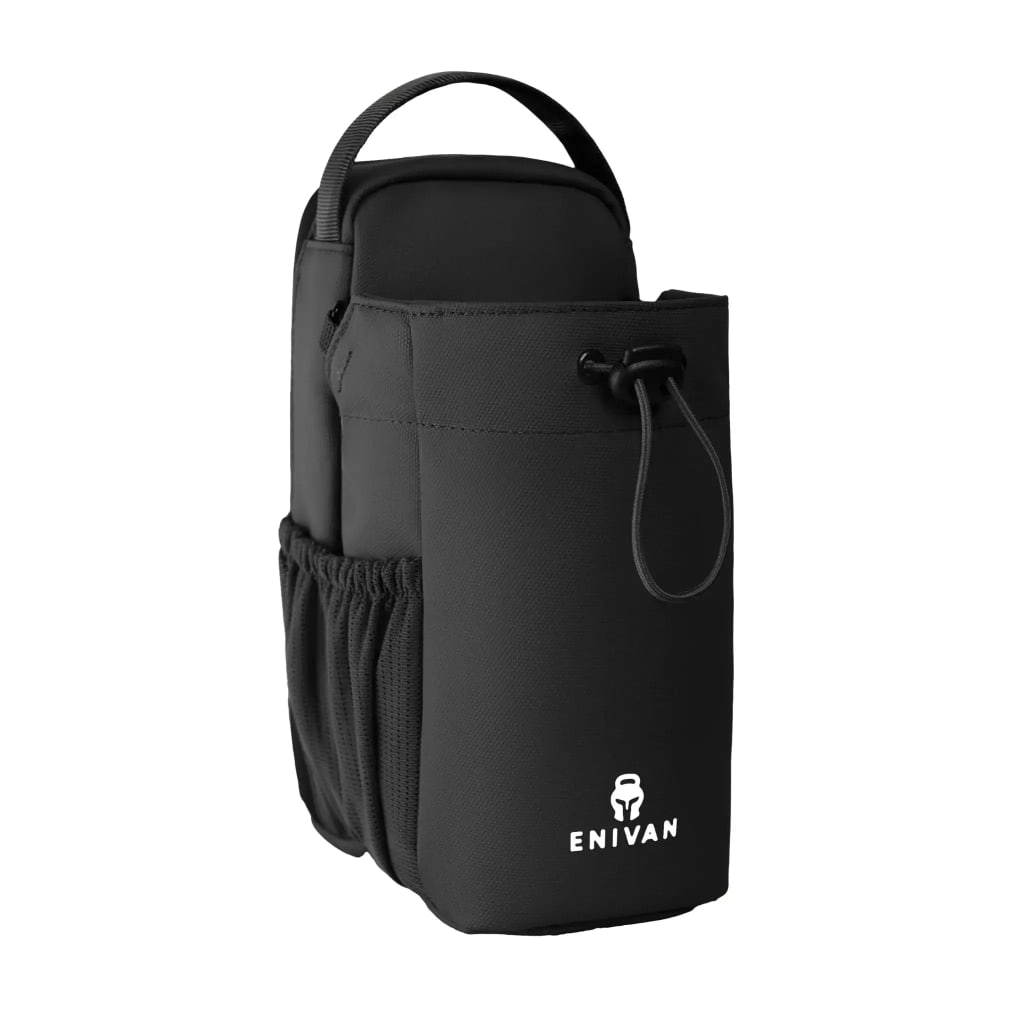 Enivan Black Magnetic Gym Bag with Bottle Holder - Water-Repellent & Ultra-Lightweight