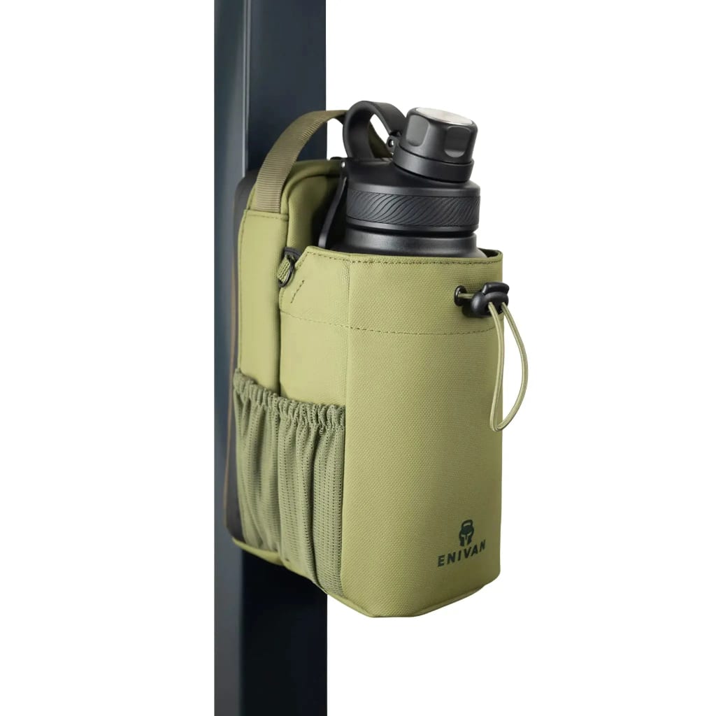 Enivan Green Magnetic Gym Bag with Bottle Holder - Water-Repellent & Ultra-Lightweight