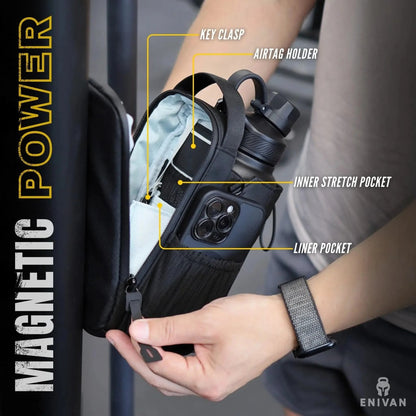 Enivan Black Magnetic Gym Bag with Bottle Holder - Water-Repellent & Ultra-Lightweight