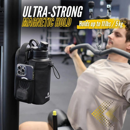 Enivan Black Magnetic Gym Bag with Bottle Holder - Water-Repellent & Ultra-Lightweight