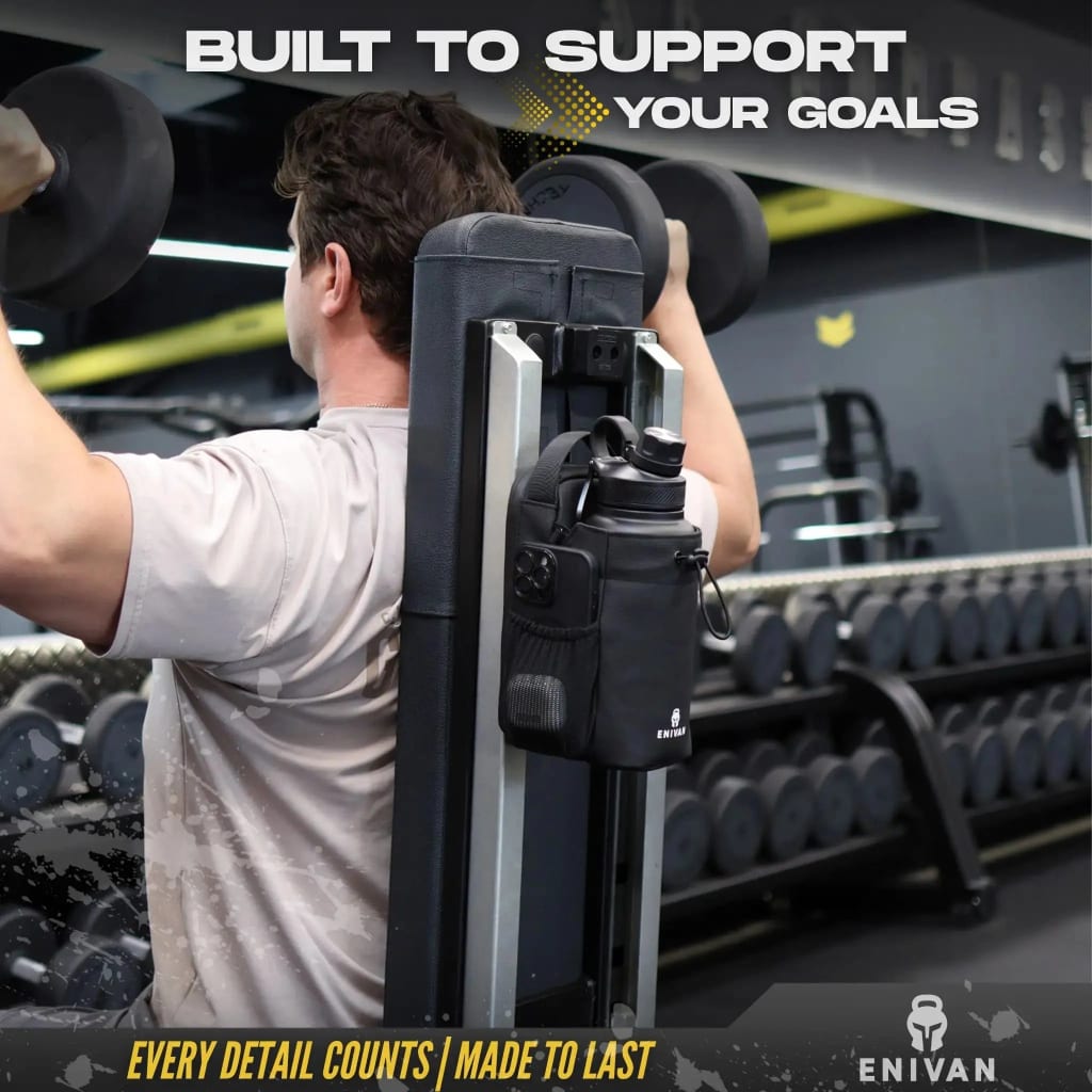 Enivan Black Magnetic Gym Bag with Bottle Holder - Water-Repellent & Ultra-Lightweight