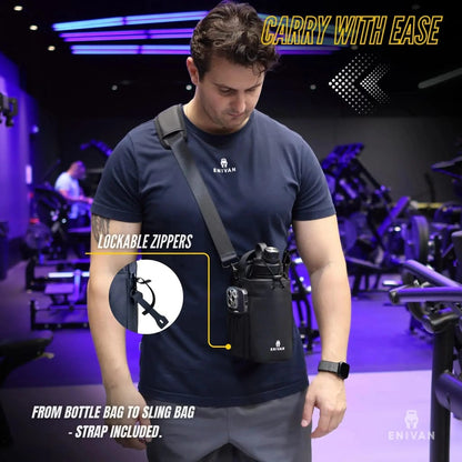 Enivan Black Magnetic Gym Bag with Bottle Holder - Water-Repellent & Ultra-Lightweight