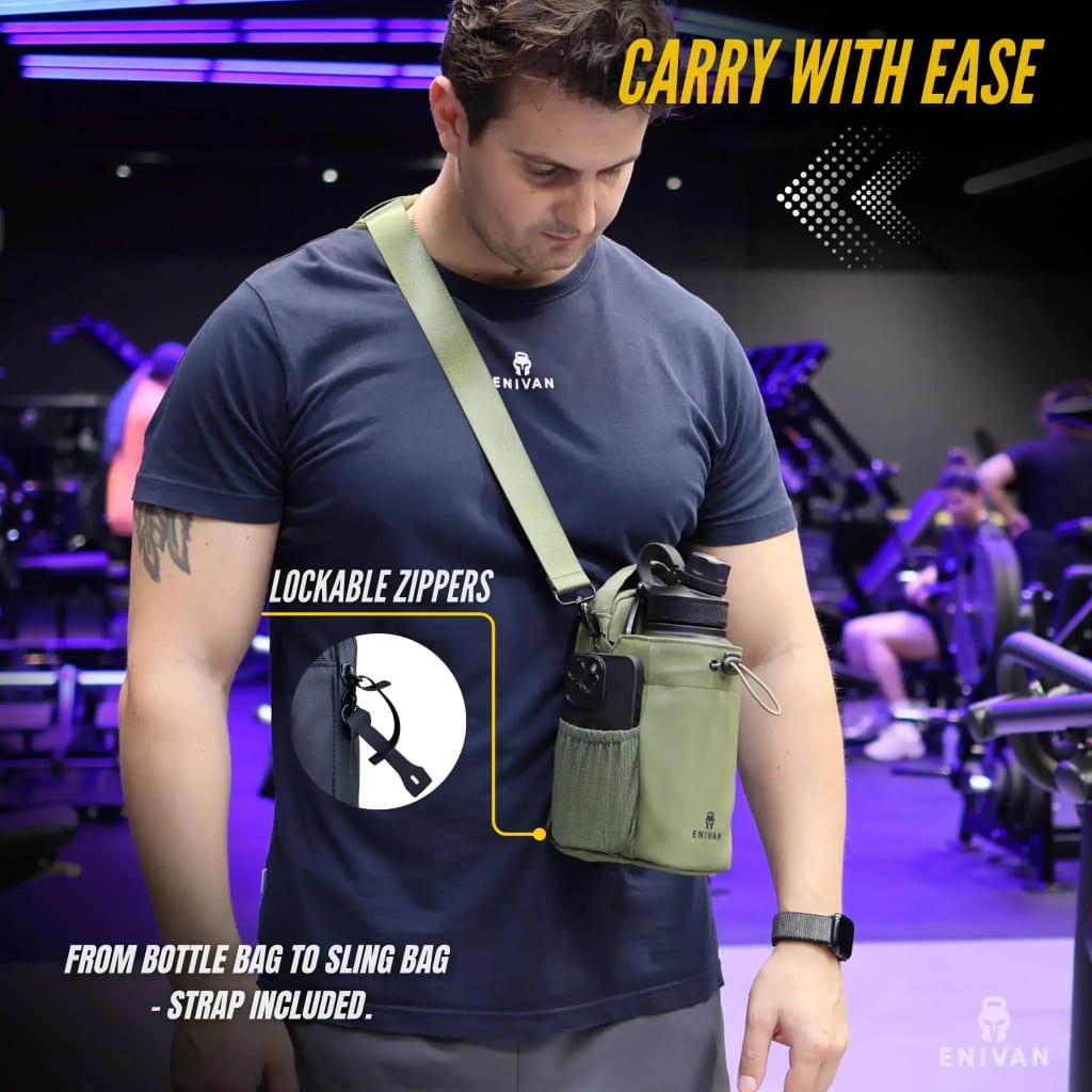 Enivan Green Magnetic Gym Bag with Bottle Holder - Water-Repellent & Ultra-Lightweight