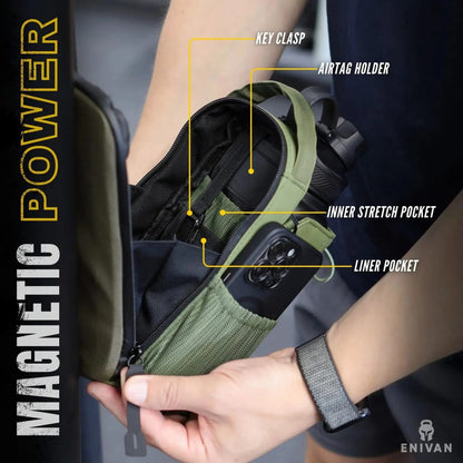 Enivan Green Magnetic Gym Bag with Bottle Holder - Water-Repellent & Ultra-Lightweight