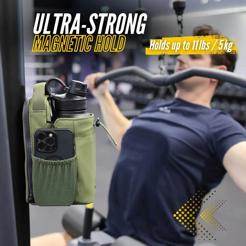 Enivan Green Magnetic Gym Bag with Bottle Holder - Water-Repellent & Ultra-Lightweight