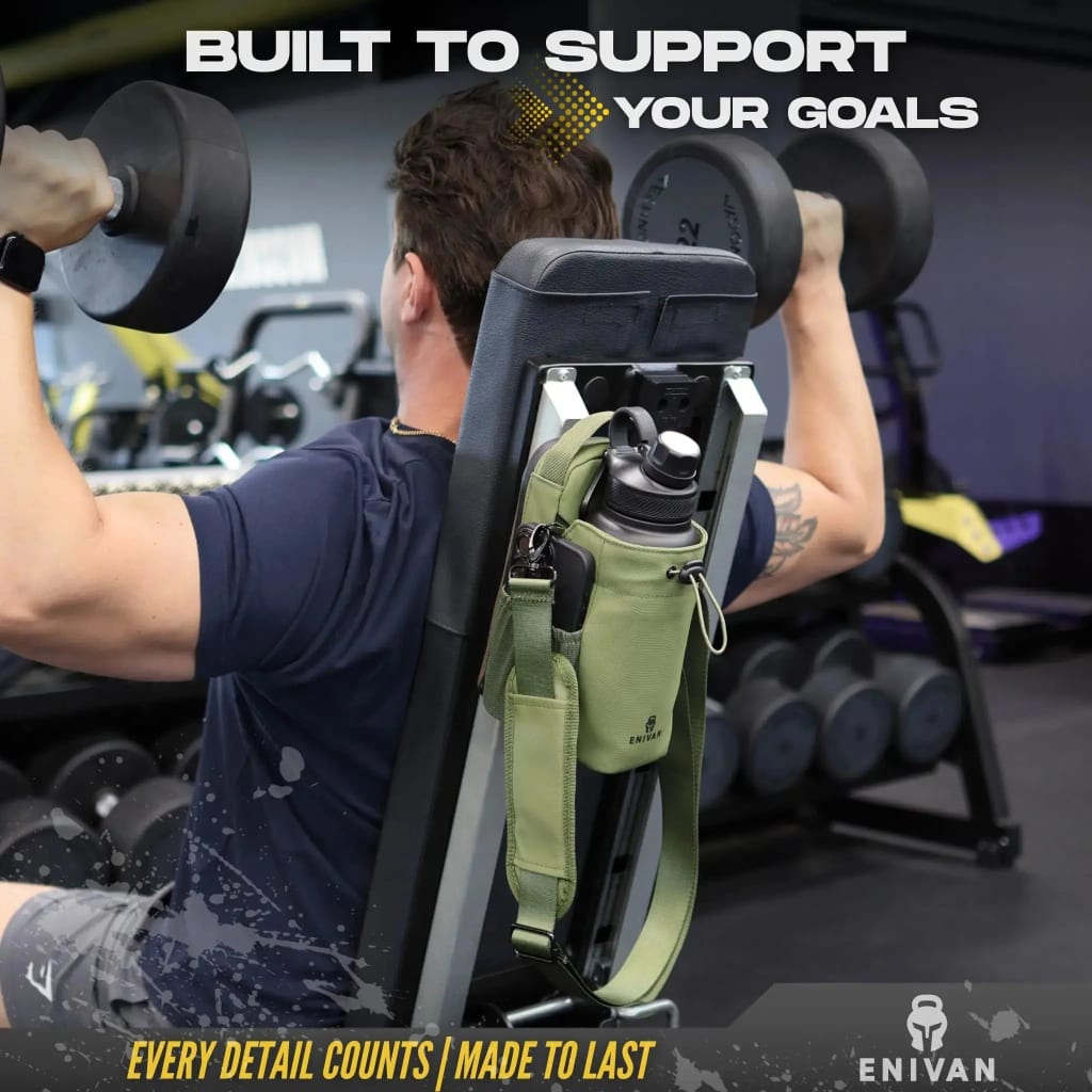 Enivan Green Magnetic Gym Bag with Bottle Holder - Water-Repellent & Ultra-Lightweight