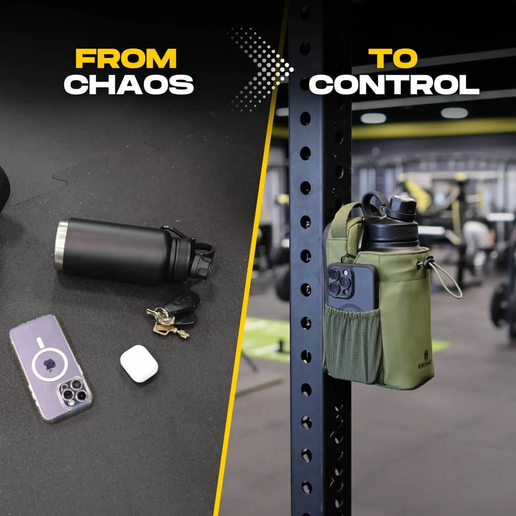 Enivan Green Magnetic Gym Bag with Bottle Holder - Water-Repellent & Ultra-Lightweight