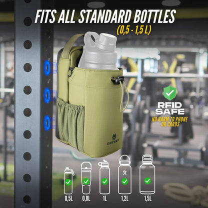 Enivan Green Magnetic Gym Bag with Bottle Holder - Water-Repellent & Ultra-Lightweight