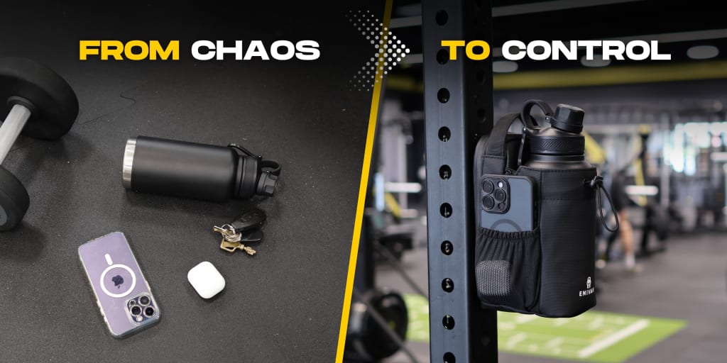 Enivan Black Magnetic Gym Bag with Bottle Holder - Water-Repellent & Ultra-Lightweight