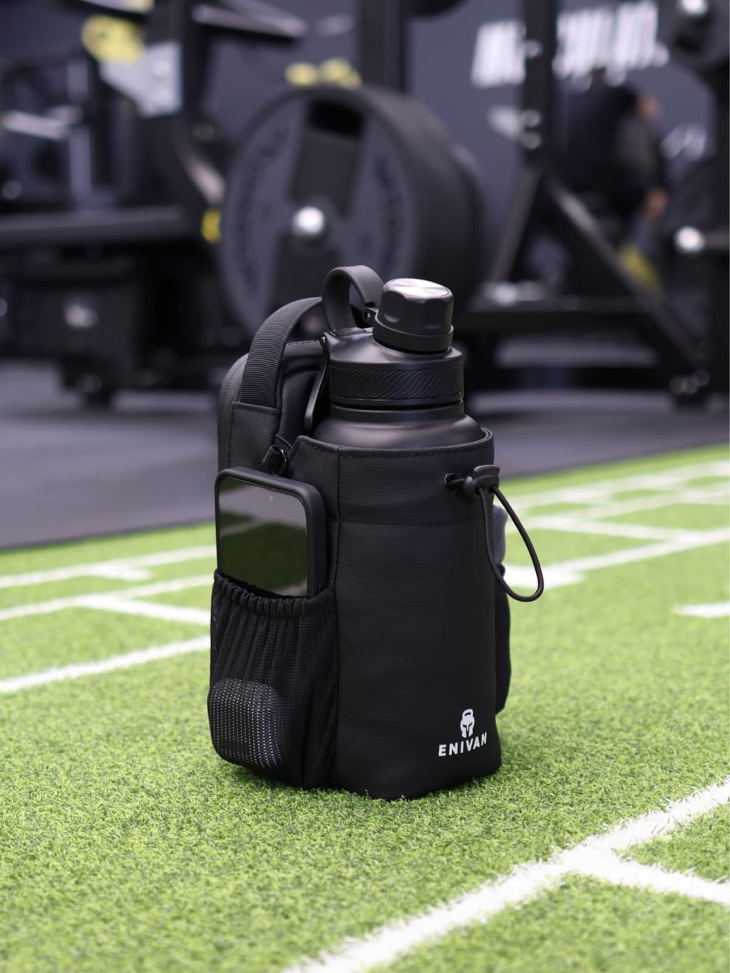 Enivan Black Magnetic Gym Bag with Bottle Holder - Water-Repellent & Ultra-Lightweight