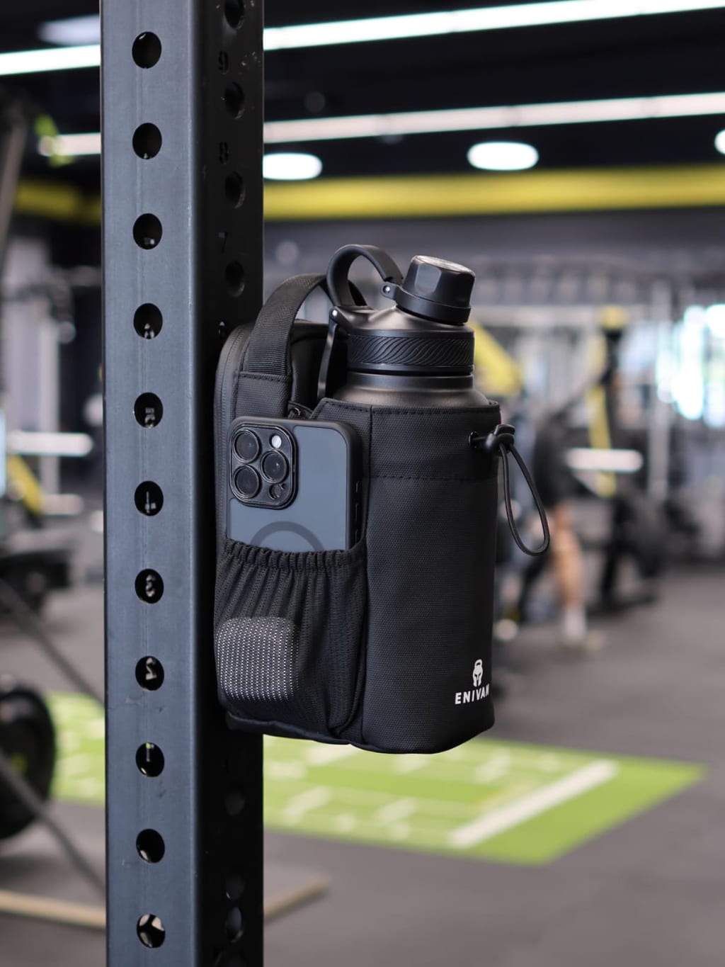 Enivan Black Magnetic Gym Bag with Bottle Holder - Water-Repellent & Ultra-Lightweight